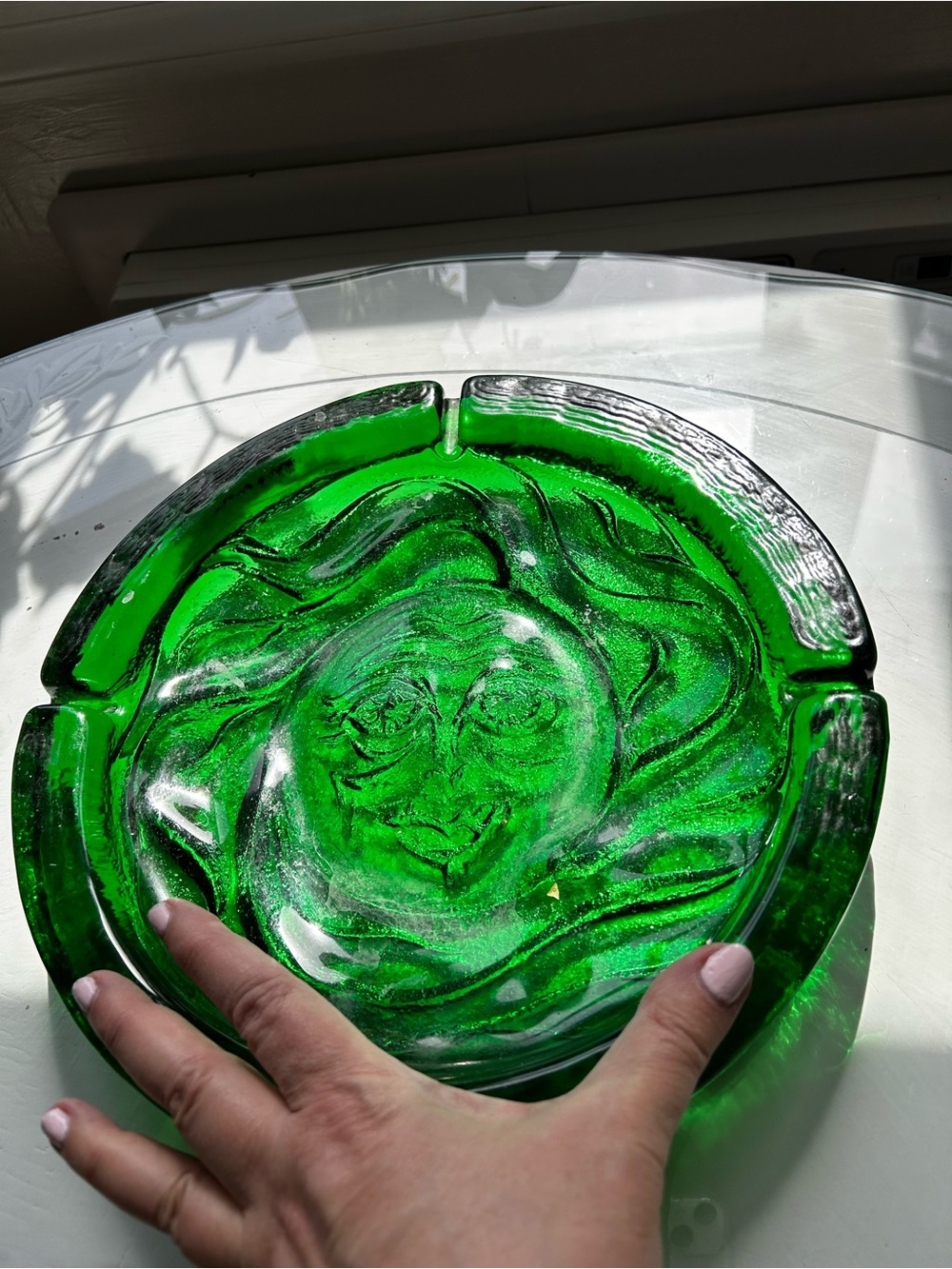 Huge Green Sun Face Decorative Glass Bowl heavy smokers - Picture 3 of 4